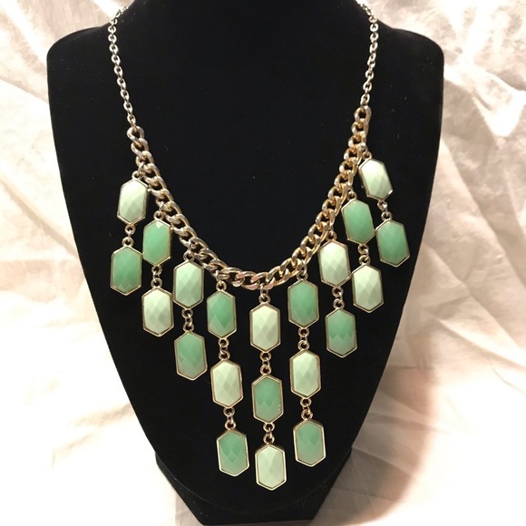 Green Gold Statement Necklace Lucite Chrysoprase - Picture 1 of 7